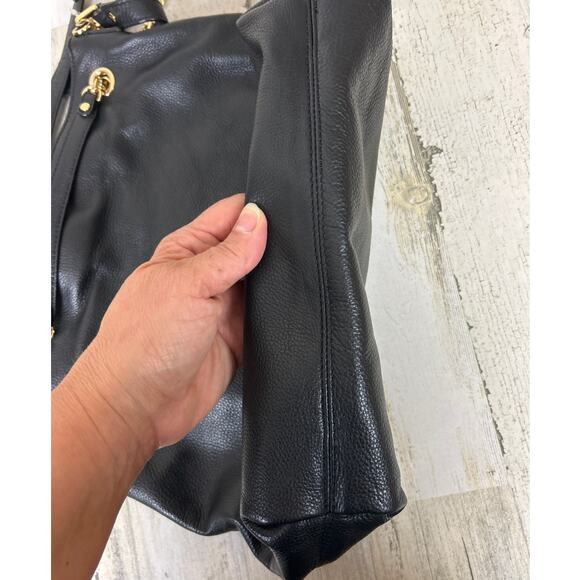 Michael Kors Black Leather Gold Chain Shoulder Hobo Bag Designer Logo Handbag - Picture 4 of 6